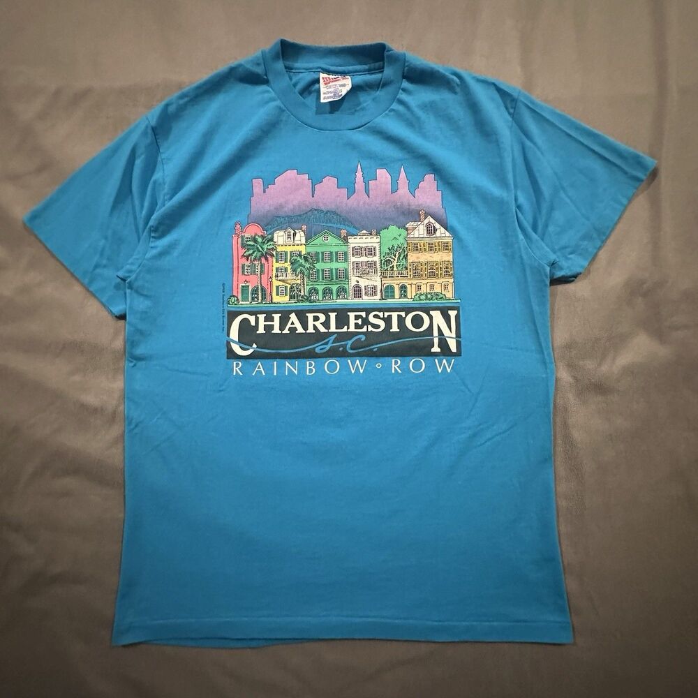 Vintage 90s Hanes Heavyweight 50/50 Shirt Rainbow Row Charleston South Carolina